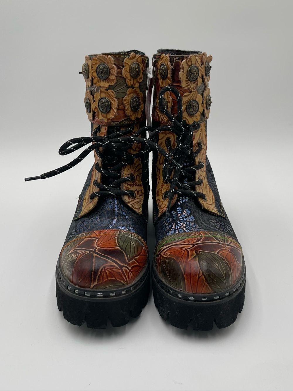 L'Artiste Limitless Booties Heeled Leather Floral Artsy Hippie Sz 37 US 6.5-7 - Picture 6 of 16